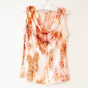 Calvin Klein silky drape neck pink coral top M